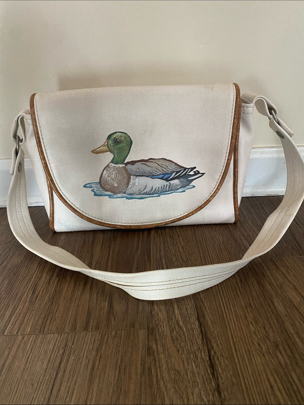 VTG The original Florida Keys Handbag Canvas Crossbody Bag with Duck Print cream